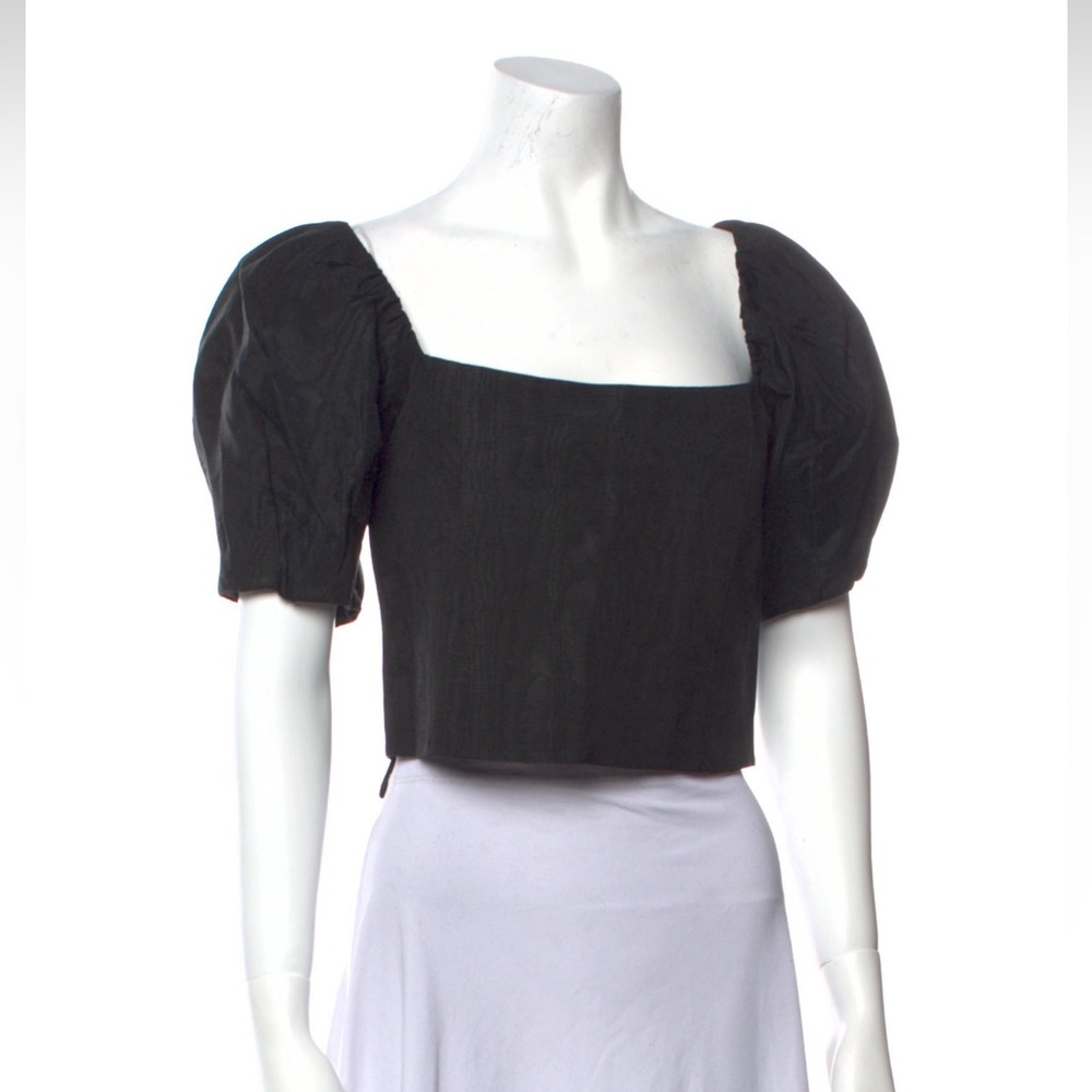 Alice + Olivia NWT Square Neckline Short Sleeve Crop Top - Size L, Black
